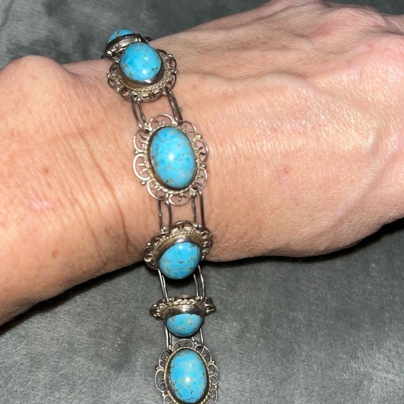 Vintage 925 Sterling Silver Turquoise Bracelet - Picture 5 of 9